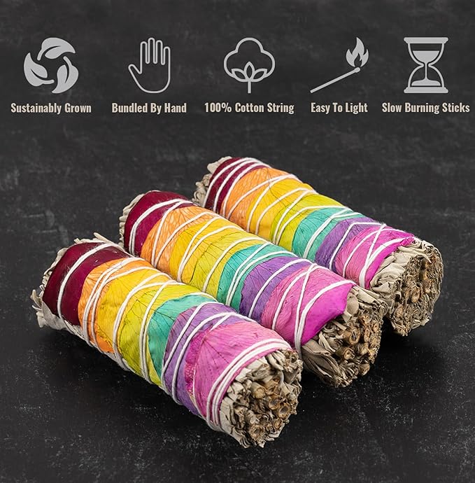Wish Well Sage Smudge Kit - 3 Chakra Sage Sticks, 2 Palo Santo Sticks, 5-6" Abalone Shell, Stand, Feather - Cleansing House, Meditation, Energy Healing & Reiki, Perfect Starter Kit with Instructions