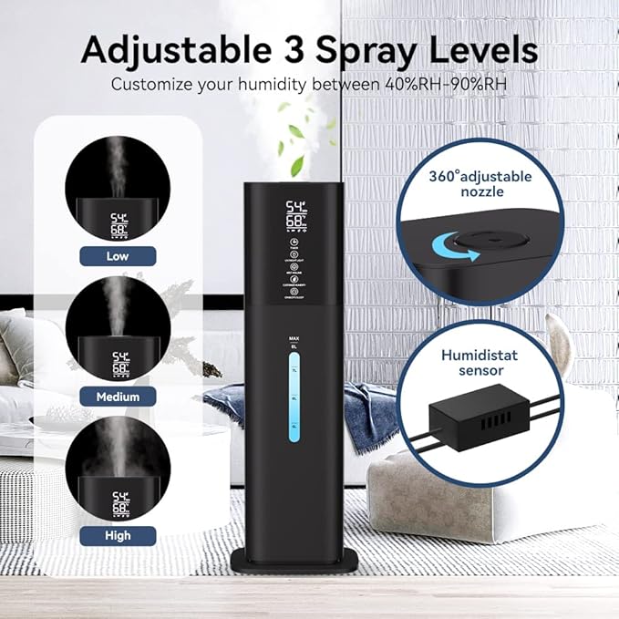 2.1Gal(8L) Humidifiers Large Room Bedroom Up to 550ft² Coverage, Quiet Ultrasonic Cool Mist Humidifier with Night Light, 3 Speeds, Adjustable Humidity, 12H Timer, Aroma Tray for Home Plants Baby