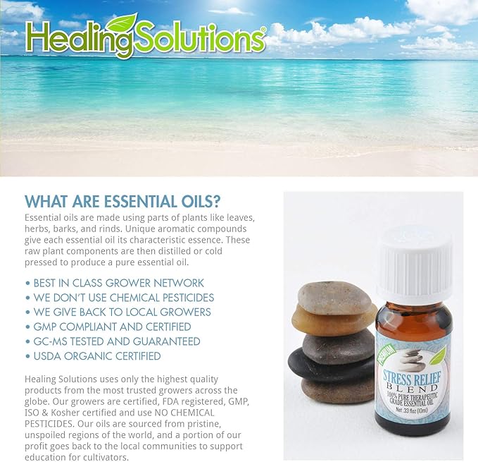 Healing Solutions Stress Relief Blend Essential Oil - 100% Pure Therapeutic Grade - 60ml - Aromatherapy Oils