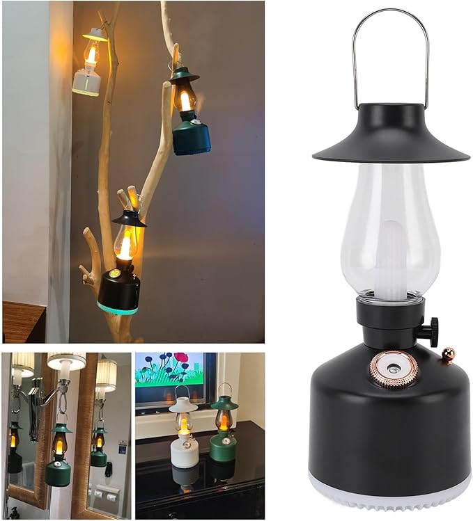 Vintage Humidifier, Essential Oil Diffuser, USB Rechargeable, Portable Lamp Humidifier, for Home Bedroom Camping (Black)
