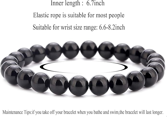 Hamoery Men Women 8mm Natural Stone Lava Rock Diffuser Bracelet Elastic Yoga Agate Beads Bracelet Bangle