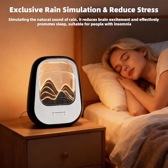 8-in-1 White Noise Sound Machine with Aroma Diffuser, Rain Sound Machine for Sleeping, Stress Relief, Waterfall Sound Machine Night Light Timer for Bedroom Office Home Decor, Black