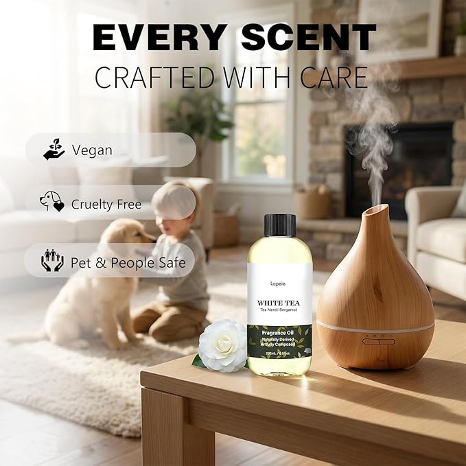 Lopeie White Tea Diffuser Oil – Essential Oil for Diffuser, Air Freshener & Room Spray – Long-Lasting with Notes of Tea, Neroli & Bergamot – Hotel Scent for Ultrasonic & Waterless Diffusers, 8.5 Fl Oz
