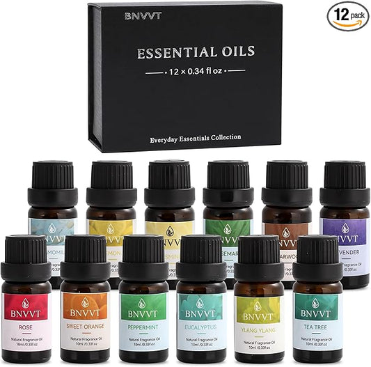 Essential Oils Set for Diffusers – 12 Pack Aromatherapy Oils for Sleep, Relaxation & Focus – Lavender, Peppermint, Eucalyptus, Vanilla & More – Gift Set for Home & Office