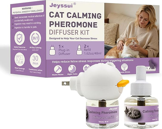 Cat Calming Pheromone Diffuser Kit, Cat Pheromones Calming Diffuser with 2 Refills, Calming Cat Diffuser for Anxiety Relief, for Home Noise, Alone Anxiety & Groom Stress, 30 Days Per Vial