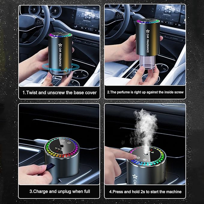 Worparsen Mist Ultrasonic Humidifier Car Fragrance Diffuser Sure Here's A Product Title for Listing Air Freshener with Colorful Light Rechargeable Auto Gulong