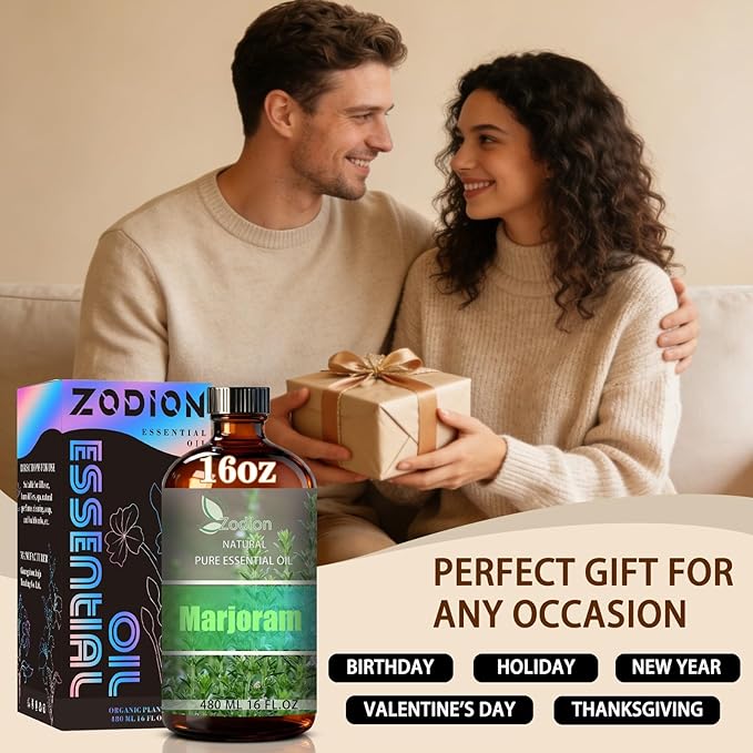 Marjoram Essential Oil, 16 fl oz (480ml) - ZODION Marjoram Fragrance Oil for Diffuser, Massage, Humidifier, DIY Candle, Soap Making, Home, Bath, Yoga