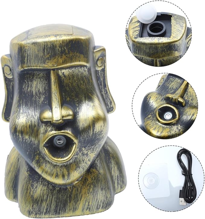 Moai Stone Humidifier USB Aromatherapy Diffuser for Home Creative Air Freshener Water Spray Function for Bedrooms and Living Rooms 500ml Capacity