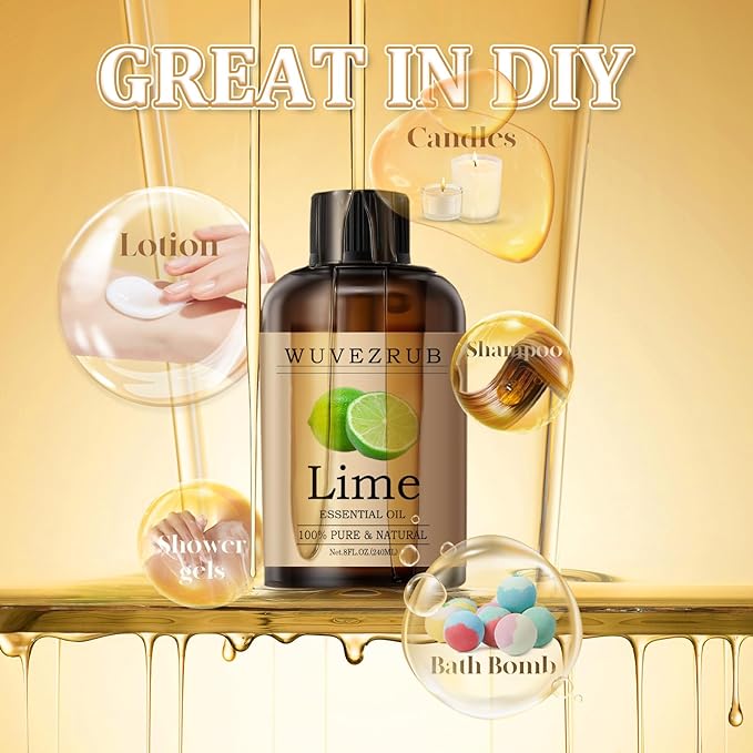 Lime Essential Oil 240ML - 100% Pure and Natural Oils for Aromatherapy Diffuser - 8 Fl Oz/Lime