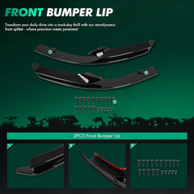 SCITOO Glossy Black Front Bumper Lip P Style Fits for 2014-2021 for BMW F22 2 Series M Sport Bumper PP Front Lip Spoiler