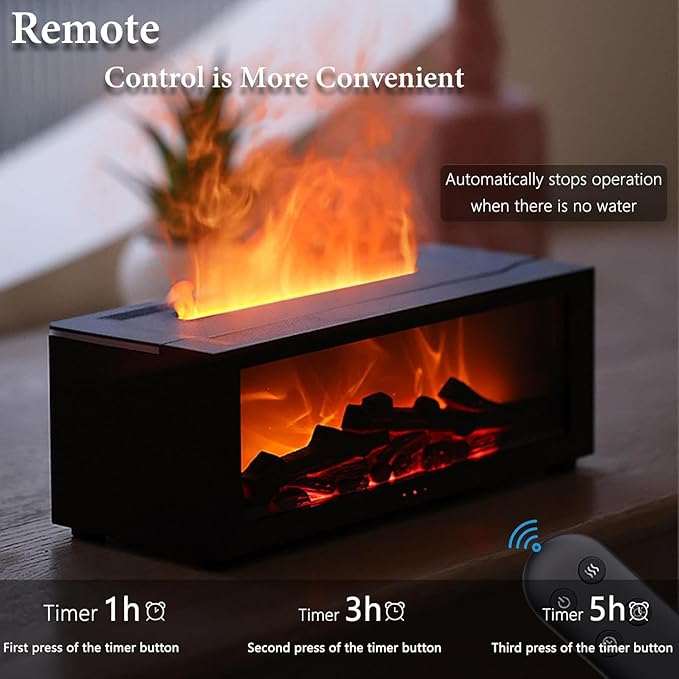 Fireplace Diffuser for Essential Oils Fireplace Humidifier with Remote 7 Colours Wall Mini Fireplace Aromatherapy Humidifier Diffuser Flame Diffuser with Remote Control, Timer, Auto-Off (White)