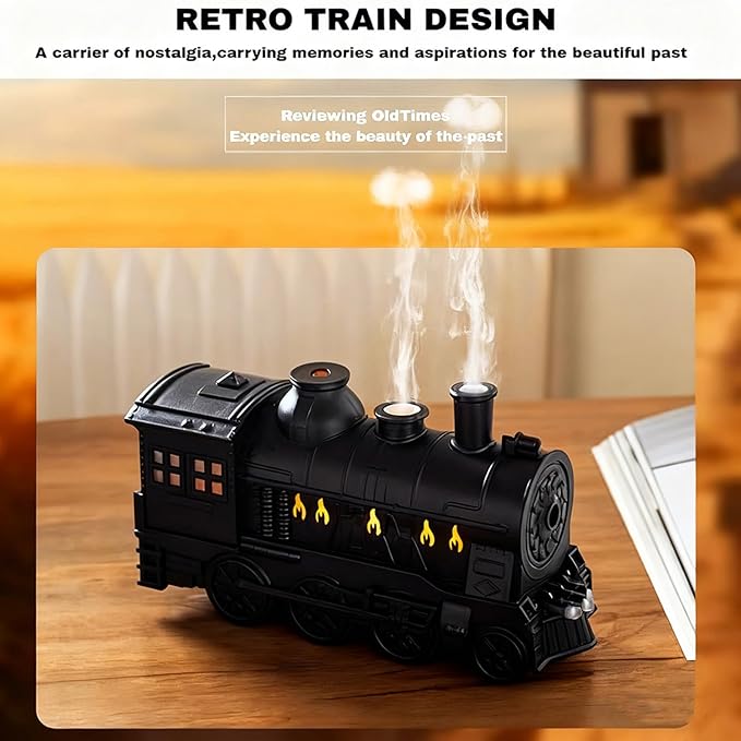2026 New Train Diffuser, 300ml Train Essential Oil Diffuser – Aromatherapy Humidifier with Dual-Color LED Light, Ultrasonic Cool Mist, Quiet Auto Shut-Off Steam for Home & Office (Green, Basic)