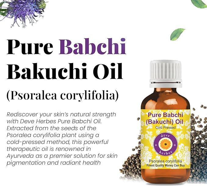 Deve Herbes Babchi (Bakuchi) Oil (Psoralea corylifolia) with Glass Dropper | Cold Pressed | Pure | For Diluting Essential oils | Skin & Massage | Non-Sticky | Lightweight | Unisex | 50ml (1.69 oz)