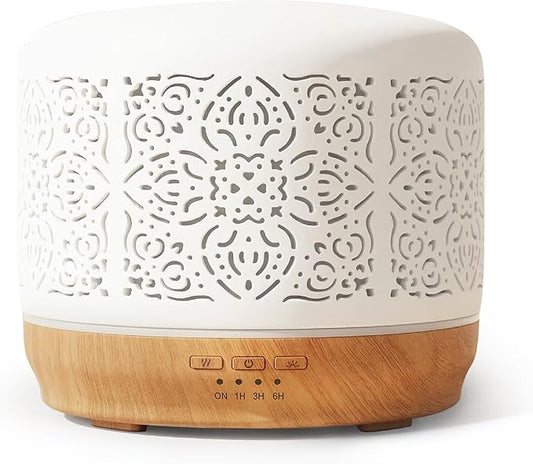 Earnest Living Essential Oil Diffuser White Ceramic Diffuser 500 ml Timers Night Lights and Auto Off Function Home Office Humidifier Aromatherapy Diffusers for Essential Oils