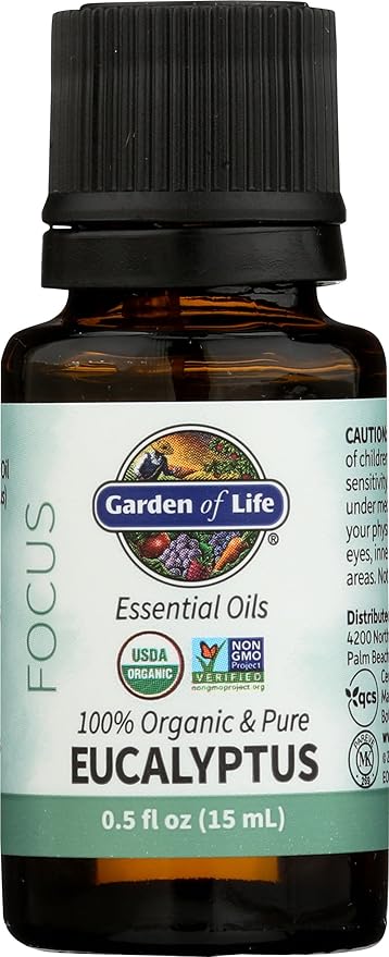Garden of Life Essential Oils - 100% Organic & Pure Eucalyptus Essential Oil for Diffuser, Aromatherapy, Meditation - Clarity & Focus, Stimulate, Invigorate, Refresh, 0.5 fl oz