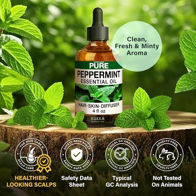 100% Pure Peppermint Oil - 4 Fl Oz Peppermint Essential Oil for Hair, Skin, Diffuser, Aromatherapy & DIY Soap Making Scent