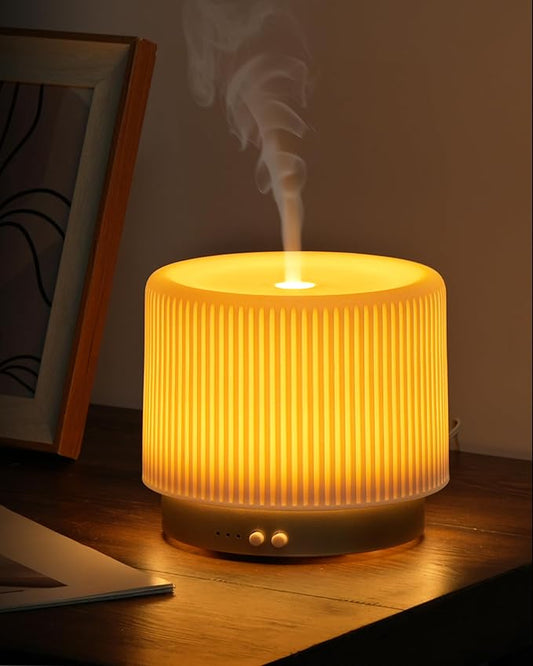Essential Oil Diffuser -280ml Ceramic Diffuser for Large Room&Commercial Use, 2.4MHz Cool Mist Humidifier & Independent Decorative Light & Aromatherapy Diffuser, Pulse&Continuous Mist, Timer, Auto-Off
