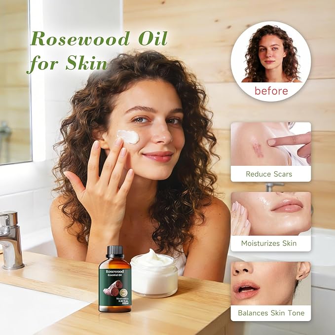 Rosewood Essential Oil for Outdoor Shield, Natural Protective Barrier, Sweet Woody Aroma for Reed Diffuser, Spray, Skin & Hair Care, DIY Blends, Candle, Soap, Making, DIY, Massage 3.38 Fl Oz