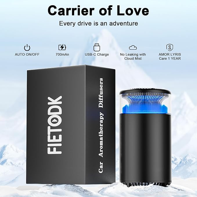 Smart Car Air Fresheners, Ambient Light & Mist Fragrance, Auto On/Off Car Air Freshener Diffuser, Adjustable Intensity, Premium Scents Refill, Lasts 1000 Times, Built-in Battery, Fanaticism