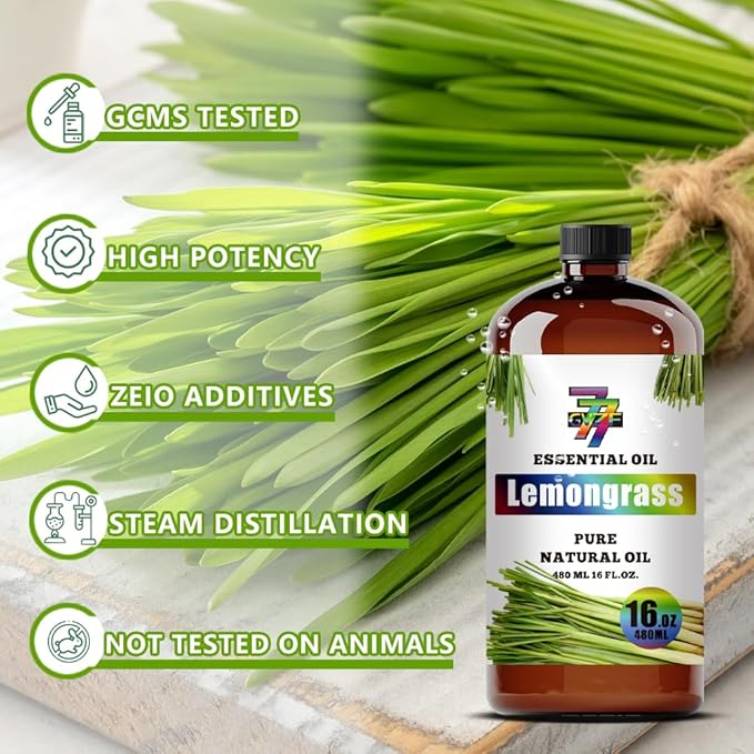 Lemongrass Essential Oil - GV77ZF Lemongrass Oils for Diffusers, Humidifiers, DIY Candles, Soap, Cleaning, Home, Office, Yoga, Massage, Gifts - 16 fl oz (480 ml)