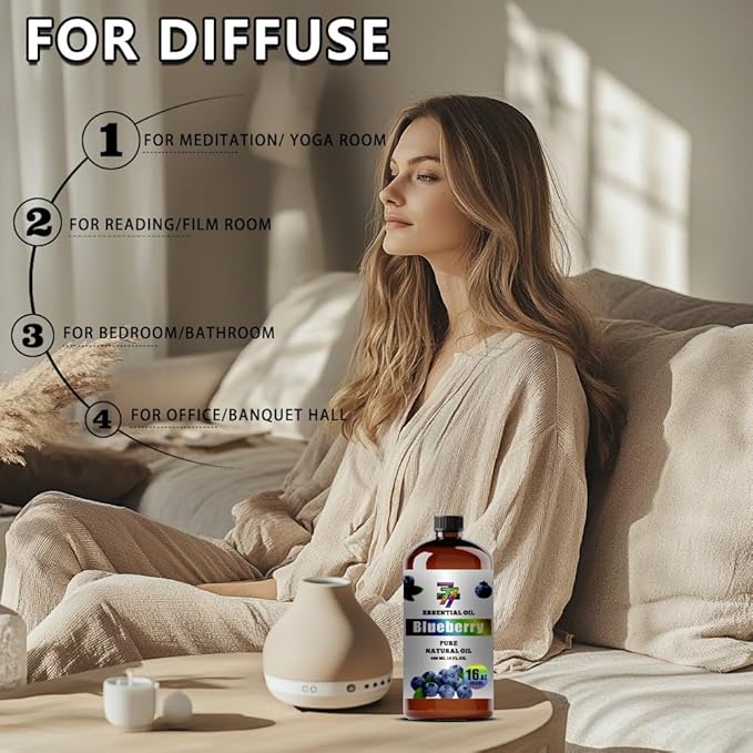 Blueberry Essential Oil - GV77ZF Blueberry Oils for Diffusers, Humidifiers, DIY Candles, Soap, Cleaning, Home, Office, Yoga, Massage, Gifts - 16 fl oz (480 ml)