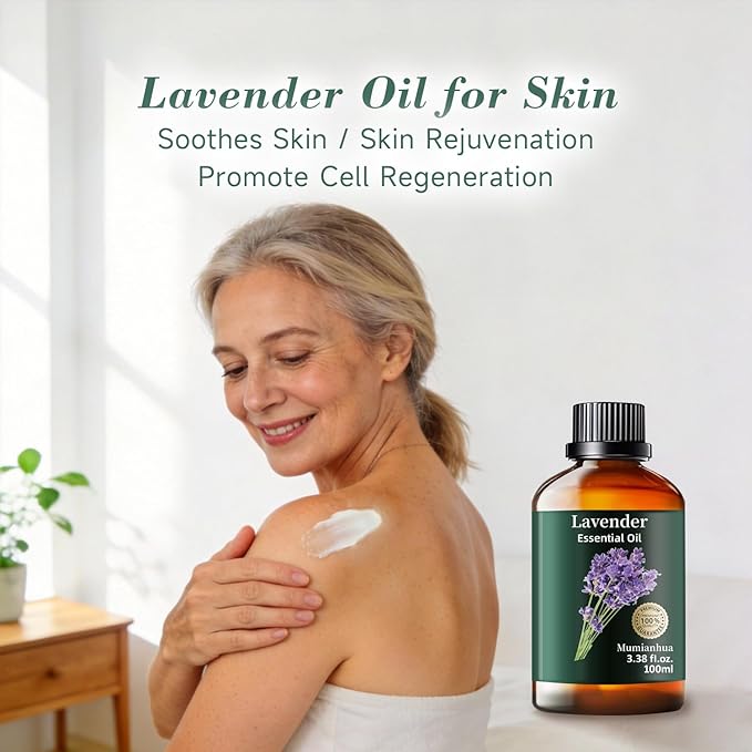 Lavender Essential Oil, Mumianhua Pure Lavender Oil for Diffuser, Bedroom Tranquility & Outdoor Freshness, Aromatherapy for Evening Wind-Down, Laundry, Skin, Hair,Candle Making 3.38 Fl Oz