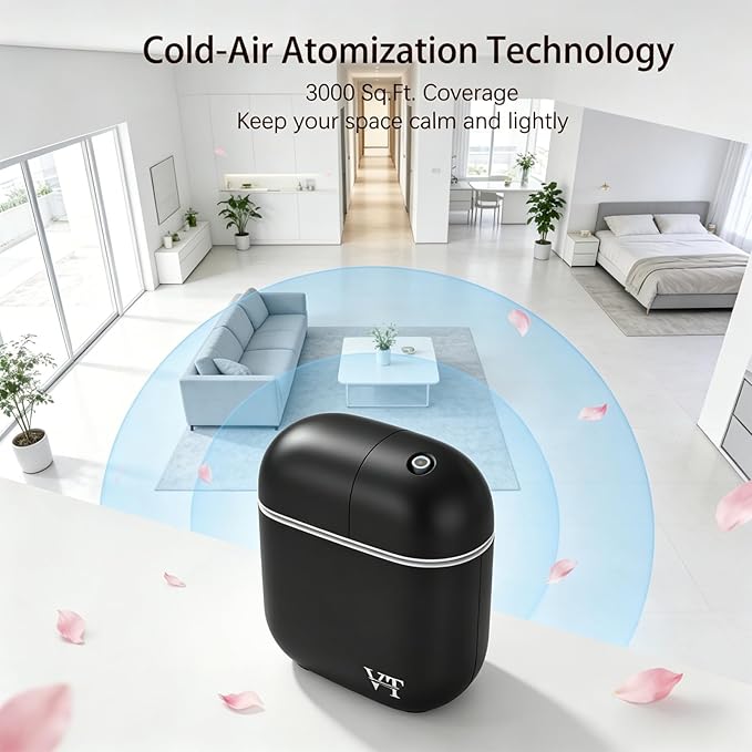 Waterless Essential Oil Diffuser 3000 Sq.Ft,Home Hotel Office Use,Cold Air Scent Machine,(Scent Kit 2*Fragrances Included) Bluetooth App Control,LED Light,Wall-Mounted Aroma Diffuser