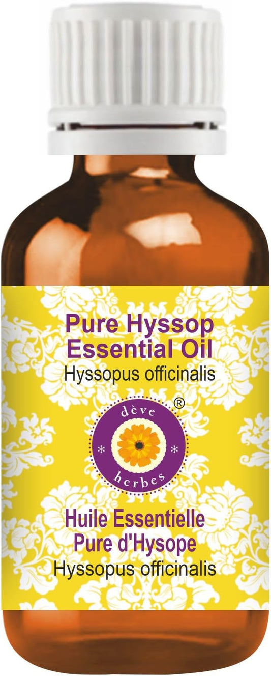 dève herbes Hyssop Essential Oil (Hyssopus officinalis) Pure | Non-Sticky | Non-Greasy | Lightweight | Men & Women | All Skin Types | Steam Distilled 5ml (0.16 oz)