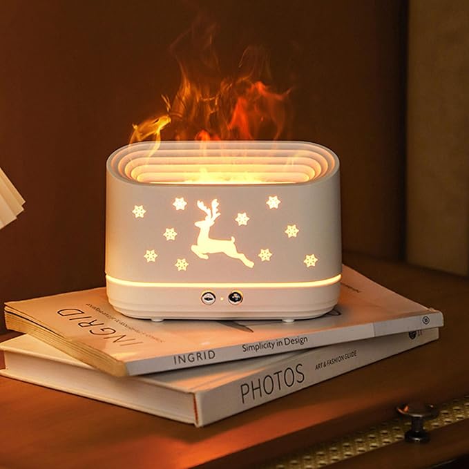 Flame Pattern Air Diffuser Humidifier, Large 300ml Capacity Quiet Mist Maker with Dual Spray Modes, Flame Effect LED Light for Home Office Bedroom Decoration