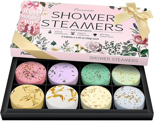 Shower Steamers Aromatherapy Birthday Gifts for Women - 8 Pcs Mothers Day Gifts for Mom Wife Daughter Grandma, Self Care with Natural Essential Oils Relaxation Home Spa Gift Set (Pink)