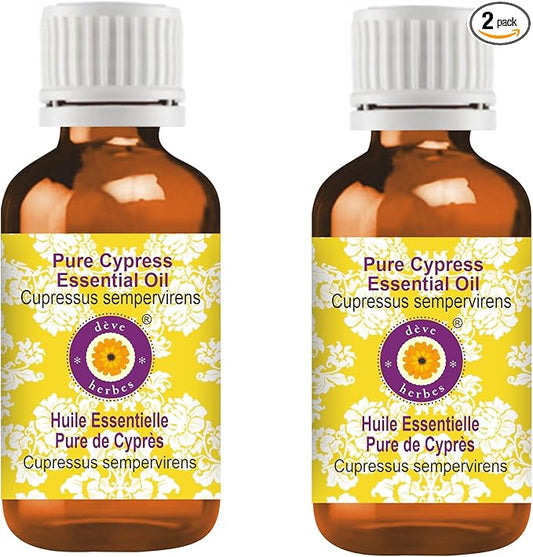 Deve Herbes Pure Cypress Essential Oil (Cupressus sempervirens) Steam Distilled (Pack of Two) 100ml X 2 (6.76 oz)
