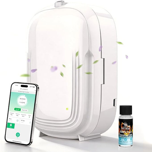 Waterless Essential Oil Diffuser,Home Hotel Aromatherapy,Cold Air Scent Diffuser with Smart APP & 3 Timer,1500 sq.ft Coverage| Whole House Oil Diffusers for Office,Room,On Wall,150ML-Quite,Gift-White
