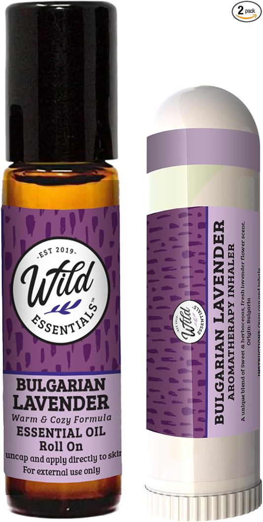 Bulgarian Lavender Essential Oil 2-Pack Bundle – Roll-On & Aromatherapy Inhaler | Relaxation, Stress Relief, and Sleep Support
