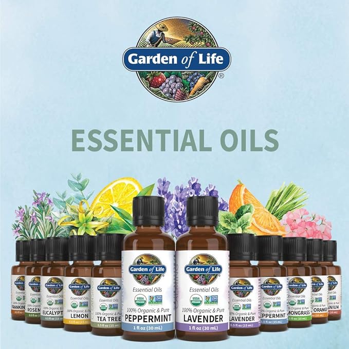 Garden of Life Essential Oils - 100% Organic & Pure Eucalyptus Essential Oil for Diffuser, Aromatherapy, Meditation - Clarity & Focus, Stimulate, Invigorate, Refresh, 0.5 fl oz