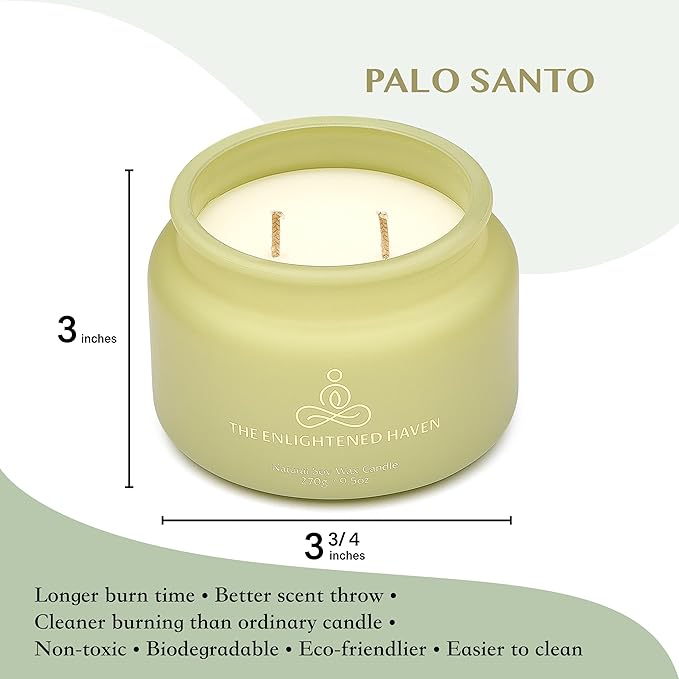 Protecting | 2-Wick Scented Candles for Home | Palo Santo | Natural Non Toxic Soy Candles with Essential Oils | 50 H Long Burning | Aromatherapy Candle Jar with Lid -9.5oz