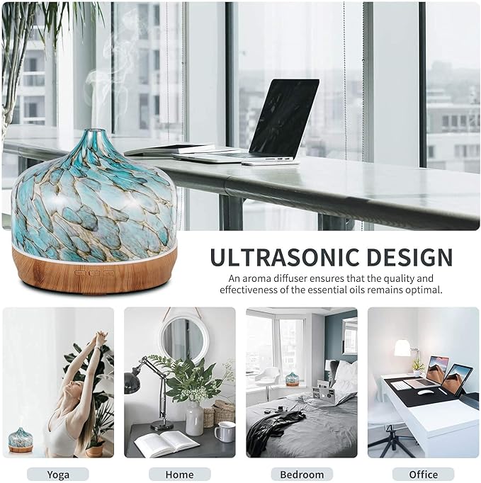 Porseme 500ml Blue Giant+100ml Volcano Essential Oil Diffuser 3D Glass Aromatherapy Ultrasonic Humidifier Cool Mist, Auto Shut-Off,Timer Setting,BPA Free for Home Office Hotel Yoga Gym Leisure Gift