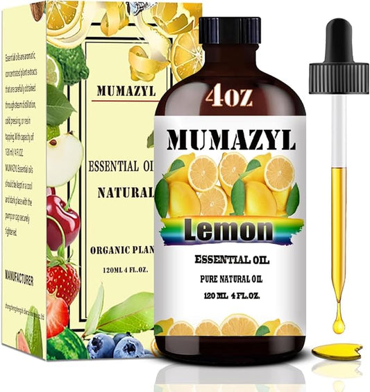 Lemon Essential Oil, Lemon Oil 4 Fl Oz 120ML for Diffuser Humidifier Yoga Cleaning DIY Candle Soap Making MUMAZYL Essential Oils