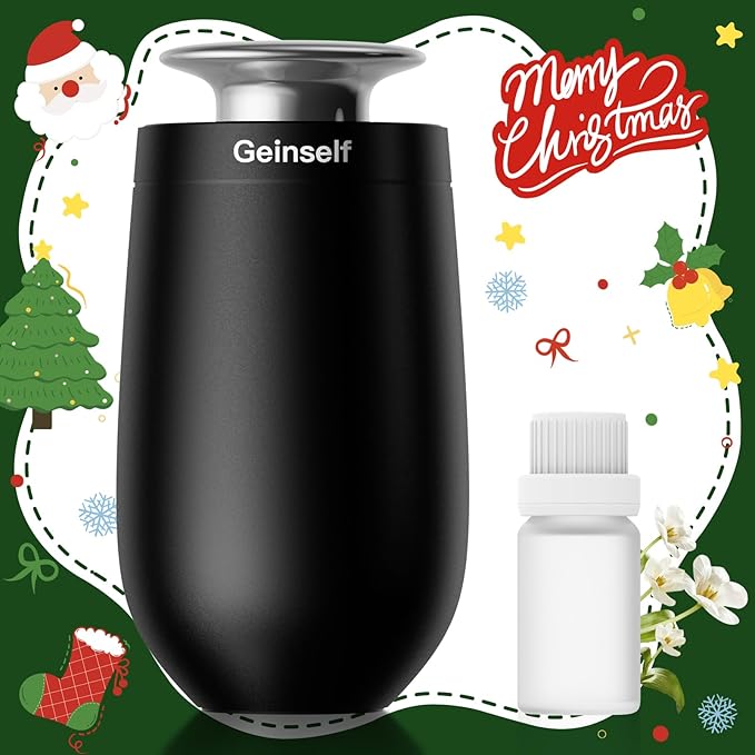 Waterless Oil Diffuser Rechargable, Smart Auto On/Off Air Freshener Car Diffuser, 3 Timer Function&Two-Fluid Technology, Aluminum Mini Scent Diffuser for Car (Black)