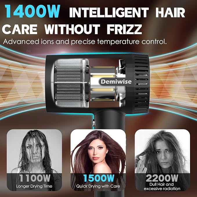 110000 RPM High-Speed Hair Dryer for Curly Hair, 1400W Low Noise Iconic Dryer with Diffuser and Nozzle - Quick Drying, Negative Ion Technology, Ideal Gift