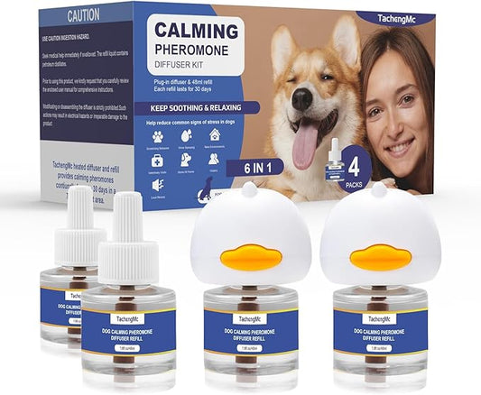 Dog Calming Pheromones Diffuser, 6 in 1 Kit Appeasing Pheromone Diffuser to Calm Dogs, Dog Anxiety Relief Lasting 120 Days with 2 Diffuser + 4 48ml Refill
