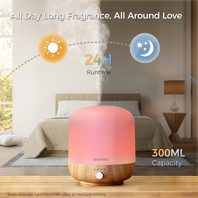 BOXING Essential Oil Diffuser for Home and Bedroom, Quiet Aromatherapy Diffuser with Auto Shut Off, Soft Night Light, Relaxing Aroma Gift for Women, Office and Yoga