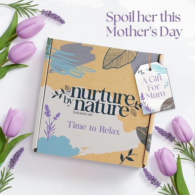 Nurture by Nature Spa Gifts for Women - Mothers Day Gifts for Mom, Self Care Gift Set & Spa Gift Basket for Women, 6 Piece Bath Set with Candle, Bath Bomb, Salts & Pillow Spray - Relaxation Gifts