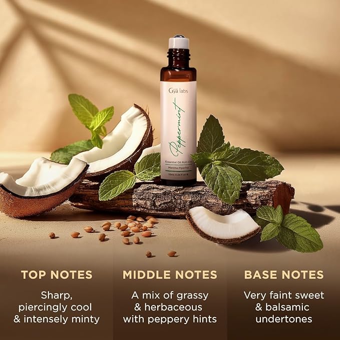 Gya Labs Peppermint Essential Oil Roll On - 0.34 Fl Oz - Travel Size Roller for Camping, Skin, Aromatherapy Relief, Convenience