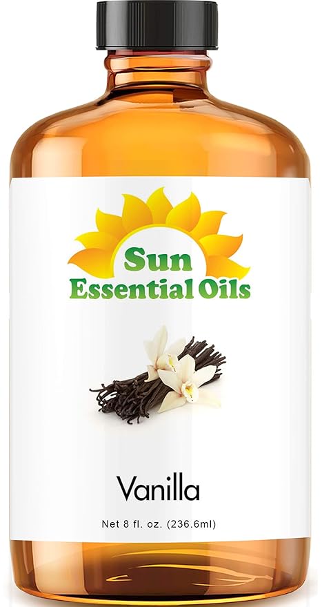 Sun Essential Oils - Vanilla Essential Oil 8 oz with Dropper for Diffuser, Skin, Hair, Humidifier & Aromatherapy Massage, Scent for Candle, Lotion & Soap Making & Room Freshener