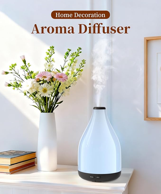 300ML Essential Oil Diffuser, Quiet Aromatherapy Diffuser Mist Humidifier with 7 Colors Light, Auto-Off, 1H/3H/6H Timer, Ultrasonic Room Scent Diffuser for Home, Office, Black (No Remote)
