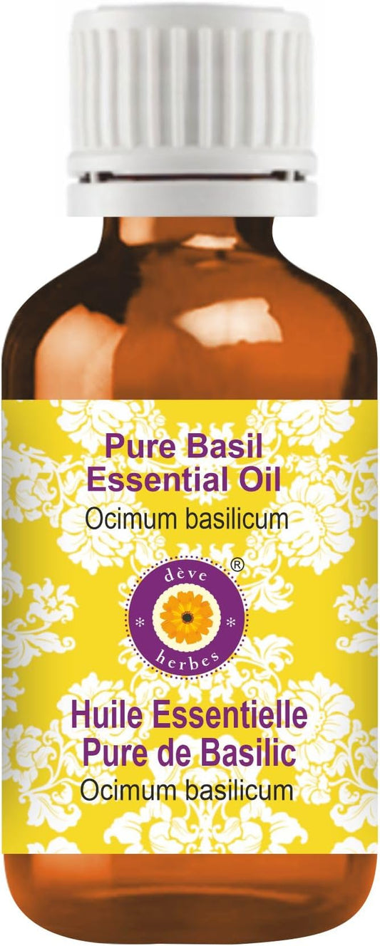 dève herbes Basil Essential Oil (Ocimum basilicum) Pure | Non-Sticky | Non-Greasy | Lightweight | Men & Women | All Skin Types | Steam Distilled 10ml (0.33 oz)