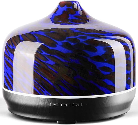 Porseme 500ml Glass Essential Oil Diffuser Aromatherapy Ultrasonic Cool Mist Humidifier 15-21 Running Hours Waterless Auto-Off Air Diffusers for Sleeping Yoga Working Spa(Cobalt Blue)