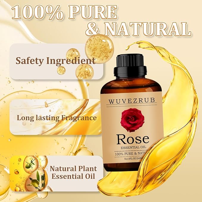 Rose Essential Oil 240ML - 100% Pure and Natural Oils for Aromatherapy Diffuser - 8 Fl Oz/Rose