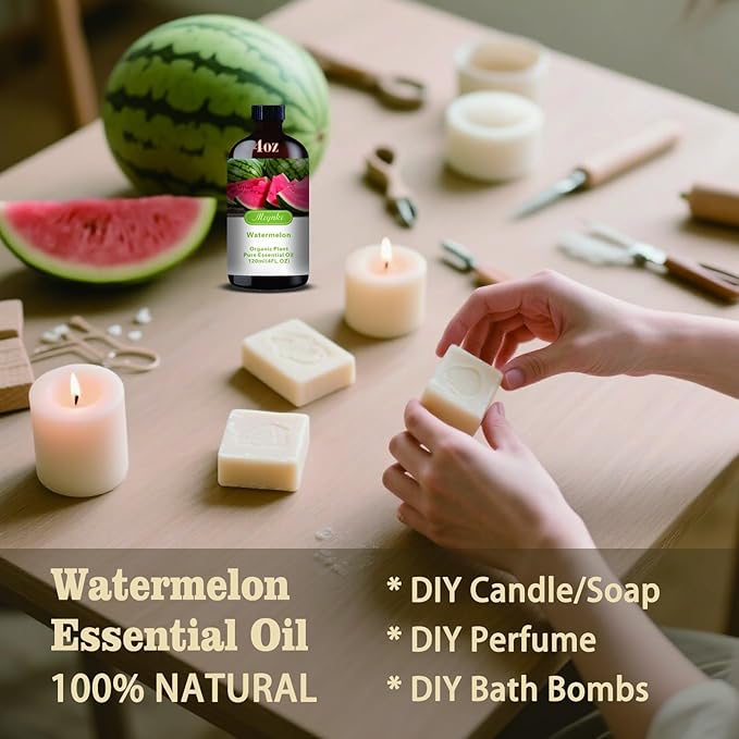 Watermelon Essential Oil – MLYNKL Watermelon Oils 4.33 fl oz for Diffusers, Humidifiers, Massage, DIY Candles, Soap, Cleaning, Home, Yoga, Office, Gifts - 130 ml