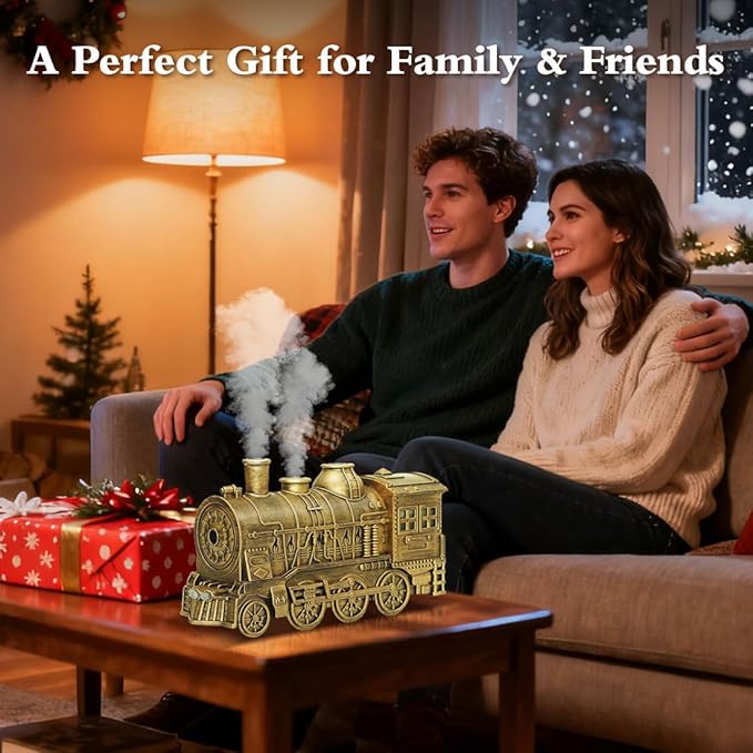 Vintage Steam Train Essential Oil Diffuser, 300ml Retro Train Quiet Aromatherapy Diffuser and Humidifier with Dual Color LED Light & 2 Mist Modes, Creative Home Decor & Gifts